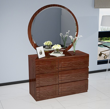 Madrid 6 Drawer Dresser & Mirror with Stool High Gloss