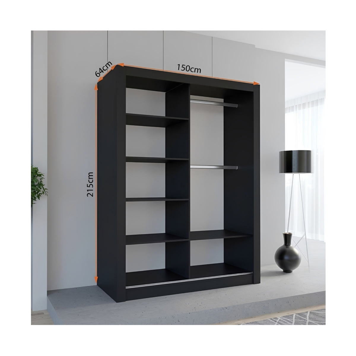FHI-Camal Modern Mirror Sliding Door Wardrobe 150CM