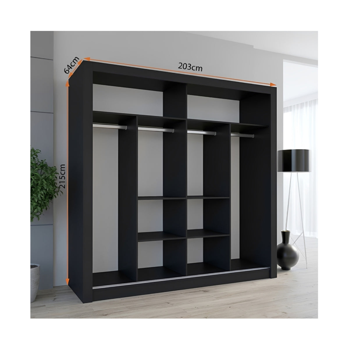FHI-IBIZA Modern Single Mirror Sliding Door Wardrobe 203CM