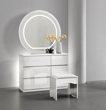 Madrid 6 Drawer Dresser &amp; Mirror with Stool High Gloss
