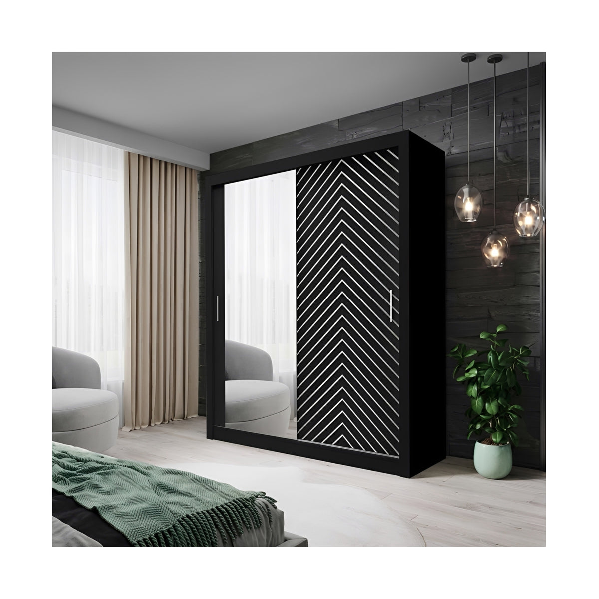 FHI-Manchester Modern Mirror Sliding Door Wardrobe 150 CM