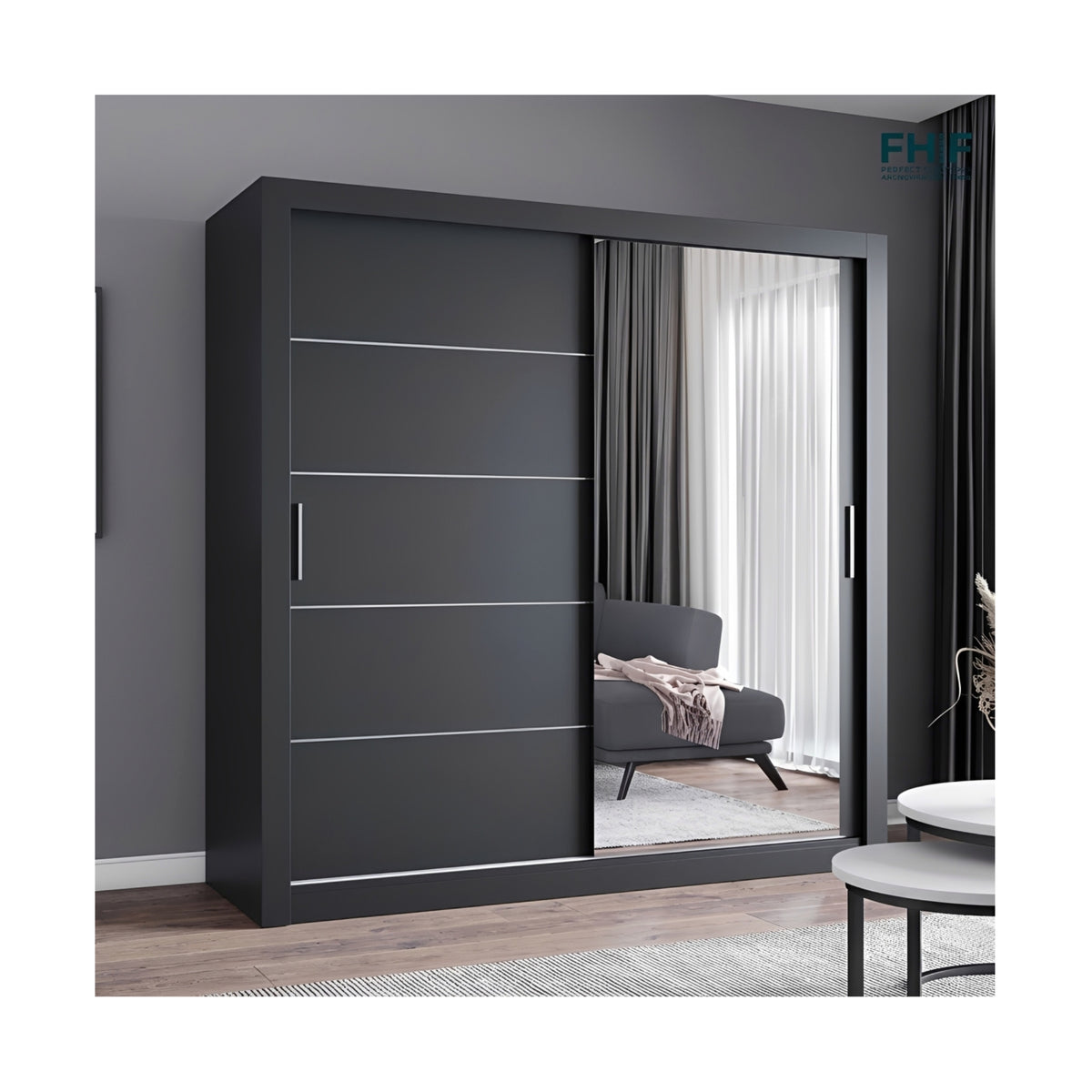 FHI-IBIZA Modern Single Mirror Sliding Door Wardrobe 203CM