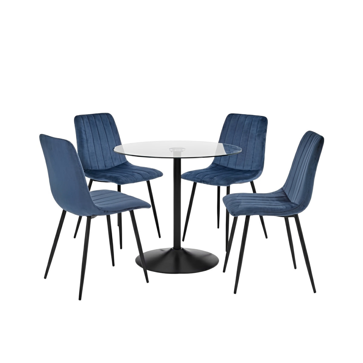 Scarlet Round Dining Table with Liberty Navy Velvet Chairs