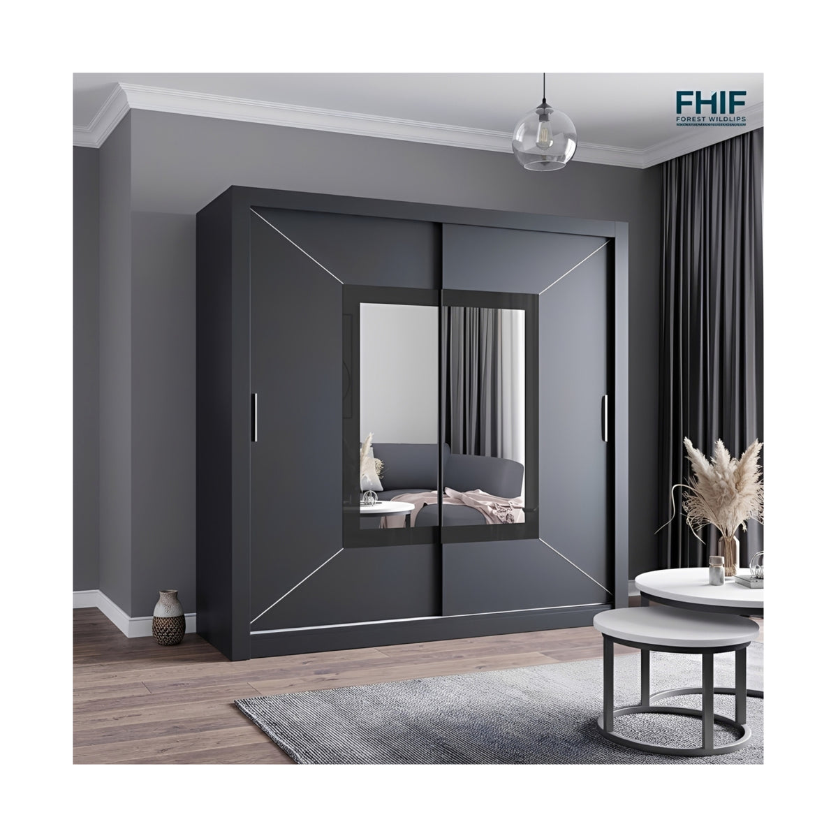 FHI-VENICIA Modern Mirror Sliding Door Wardrobe 180 CM