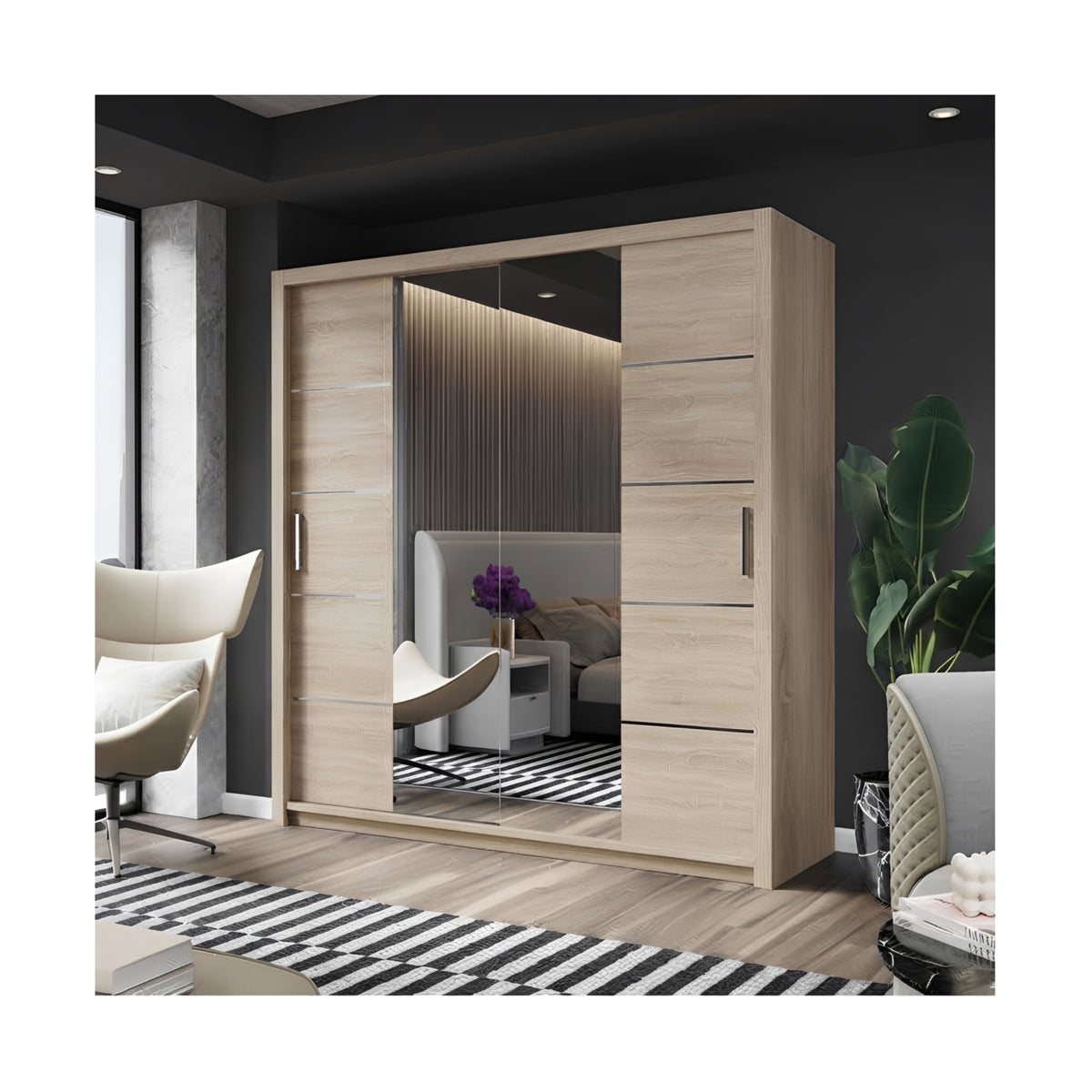 FHI-DALLAS Modern Mirror Sliding Door Wardrobe 150 CM