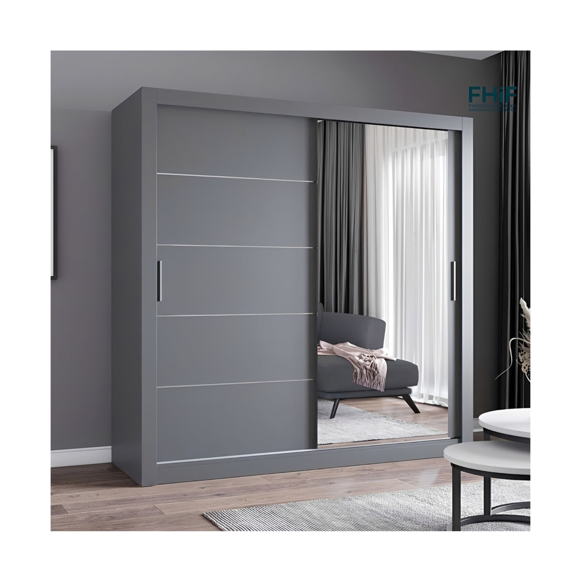 FHI-IBIZA Modern Single Mirror Sliding Door Wardrobe 203CM
