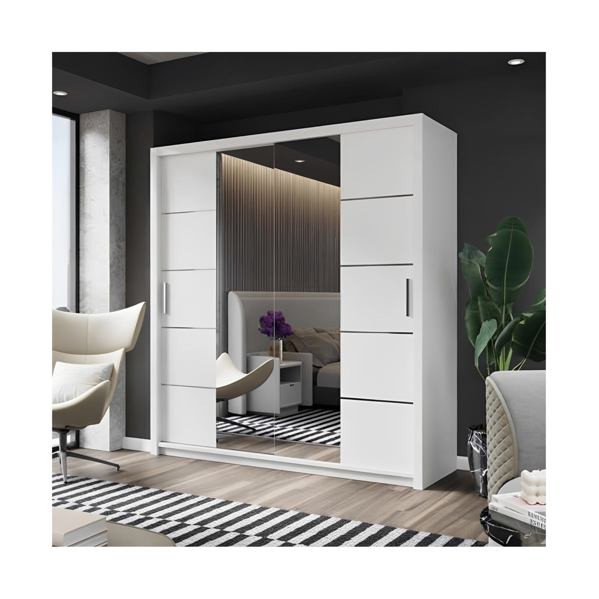 FHI-DALLAS Modern Mirror Sliding Door Wardrobe 150 CM
