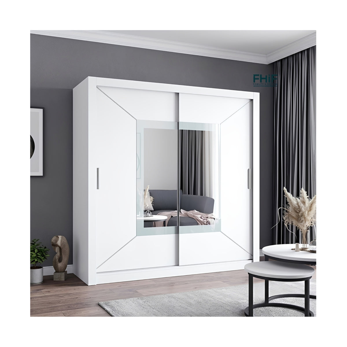 FHI-VENICIA Modern Mirror Sliding Door Wardrobe 180 CM