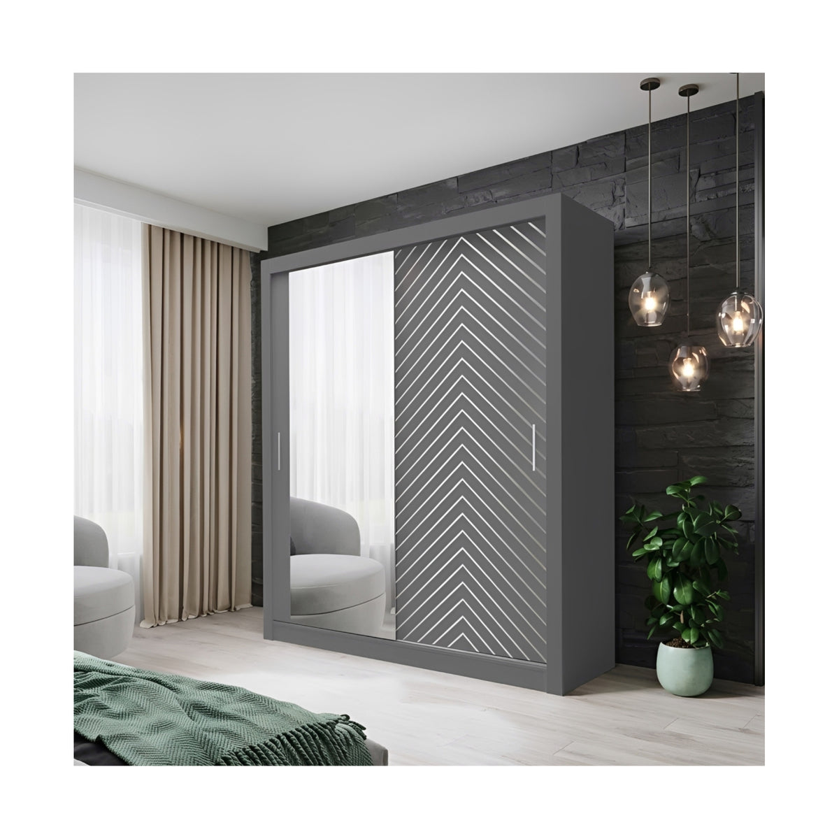 FHI-Manchester Modern Mirror Sliding Door Wardrobe 120 CM