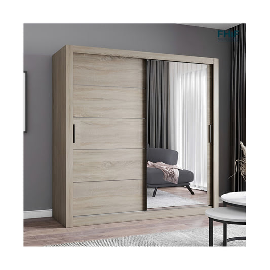 FHI-IBIZA Modern Single Mirror Sliding Door Wardrobe 150 CM