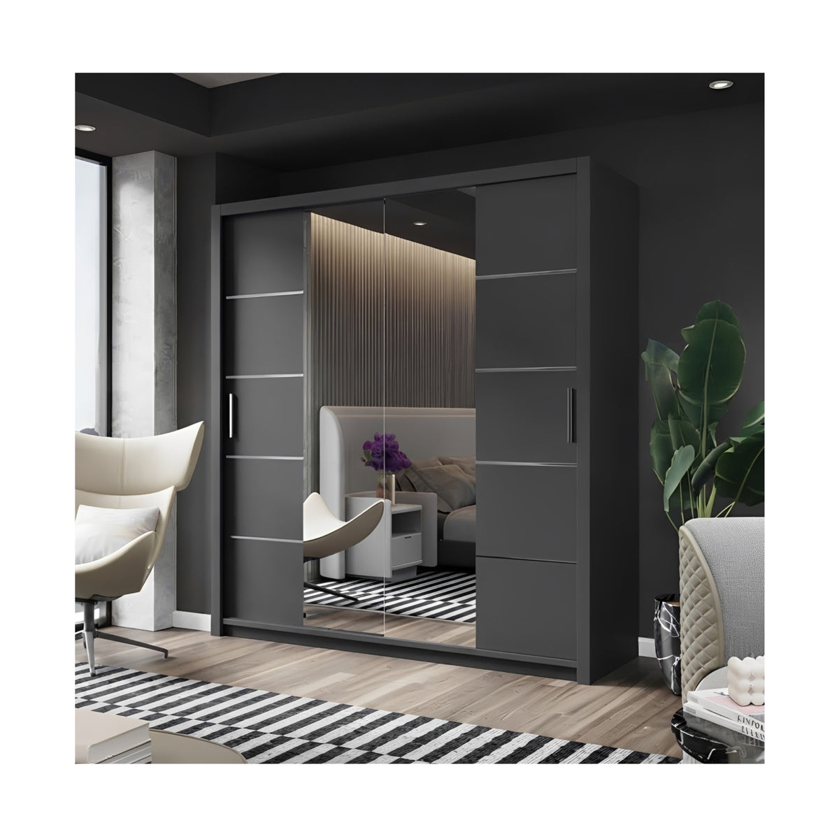 FHI-DALLAS Modern Mirror Sliding Door Wardrobe 150 CM