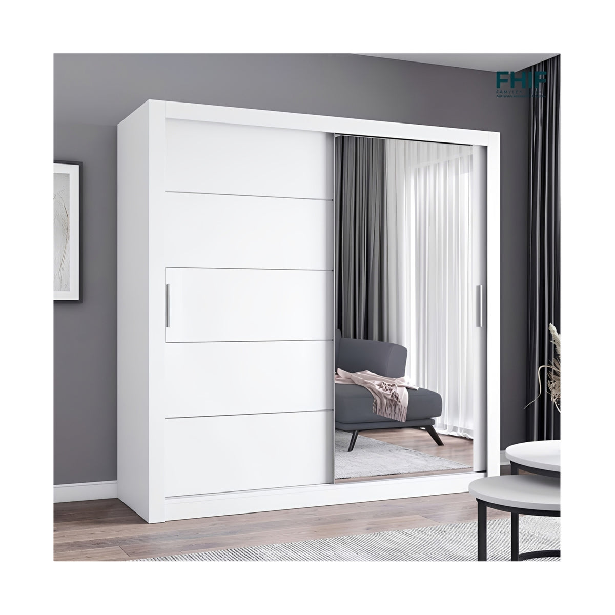 FHI-IBIZA Modern Single Mirror Sliding Door Wardrobe 203CM