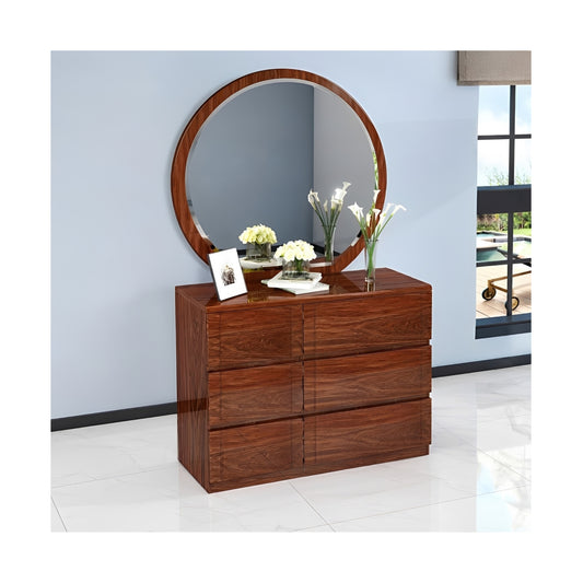Madrid 6 Drawer Dresser &amp; Mirror with Stool High Gloss