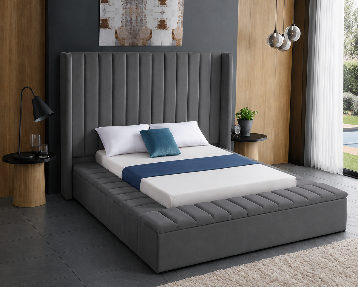 Milano Bed with Ottoman Box on Footboard