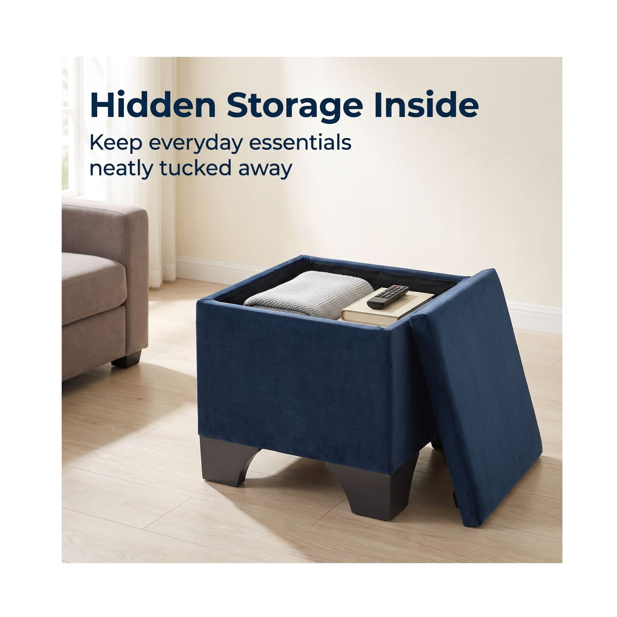 Grace Navy Matt Velvet Storage Footstool