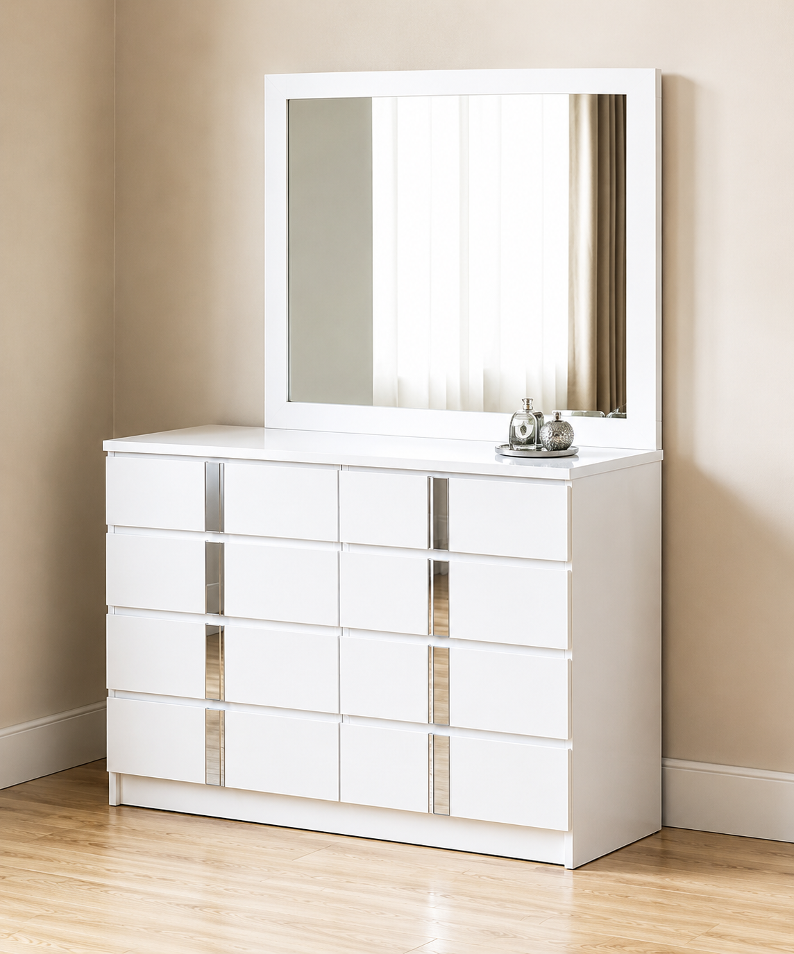 Chelsea 6 Drawer Dresser/Mirror White High Gloss