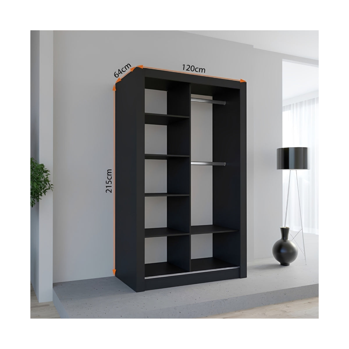FHI-Manchester Modern Mirror Sliding Door Wardrobe 120 CM