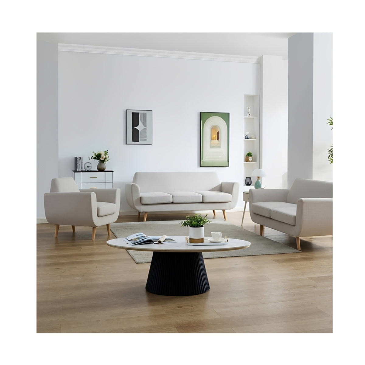 Cream Fabric Sofa Set