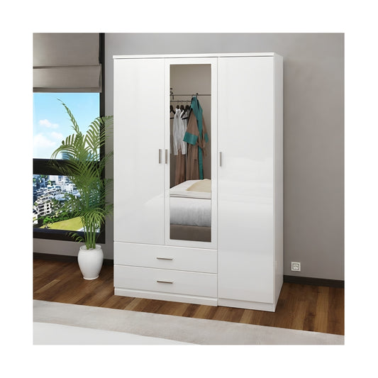 Omega High Gloss Wardrobe 3 Door Hinged Doors 135cm