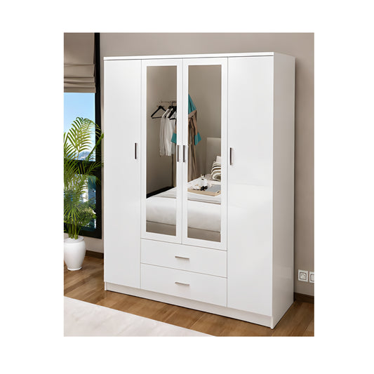 Omega High Gloss Wardrobe 4 Door Hinged Doors 180cm
