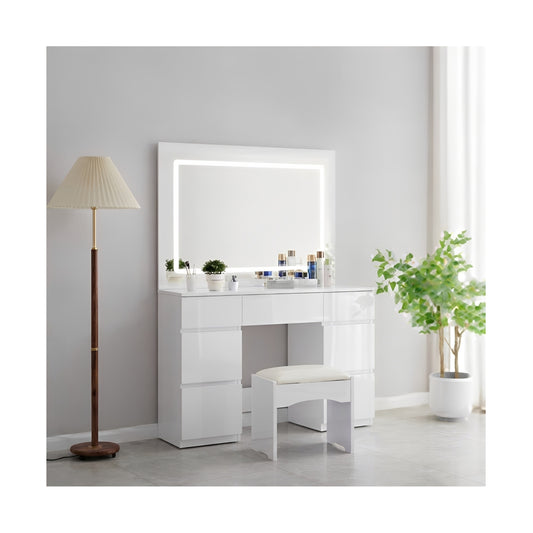 Paris 7 Drawer Dresser/Mirror (LED Light) with Stool High Gloss