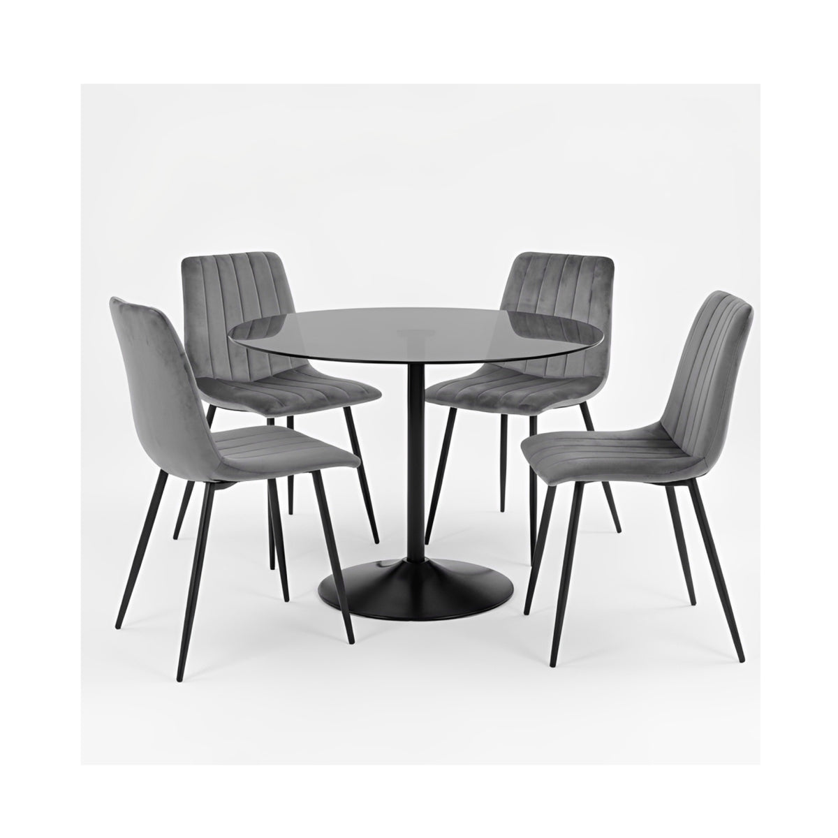 Scarlet Round Table with Liberty Grey Velvet Chairs