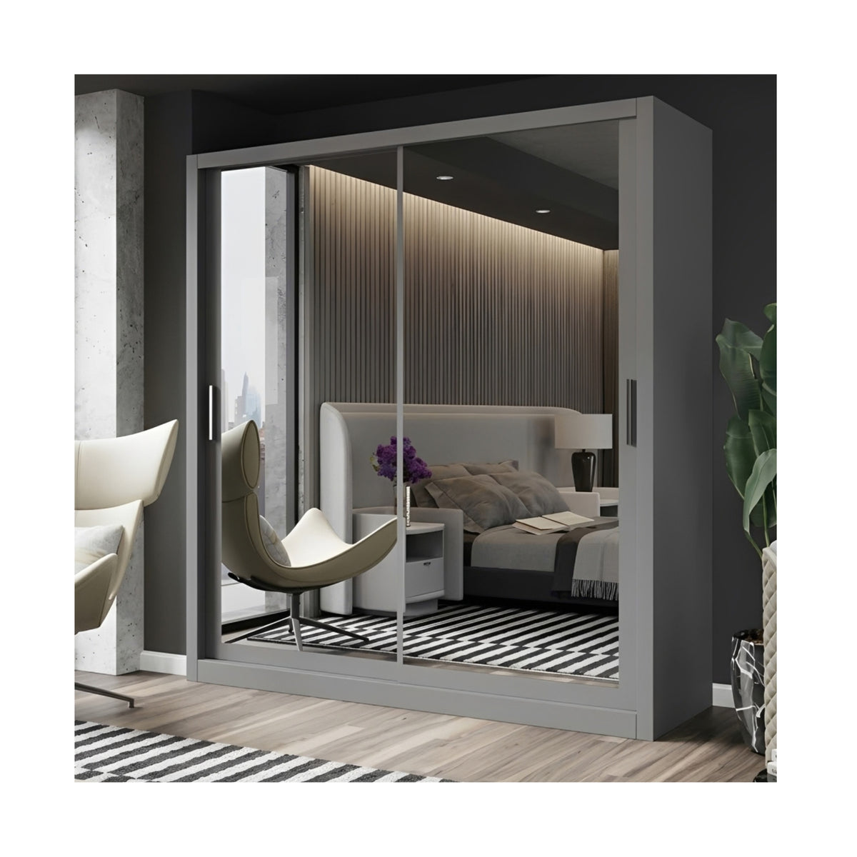 FHI-Dubai Modern Mirror Sliding Door Wardrobe 150 CM