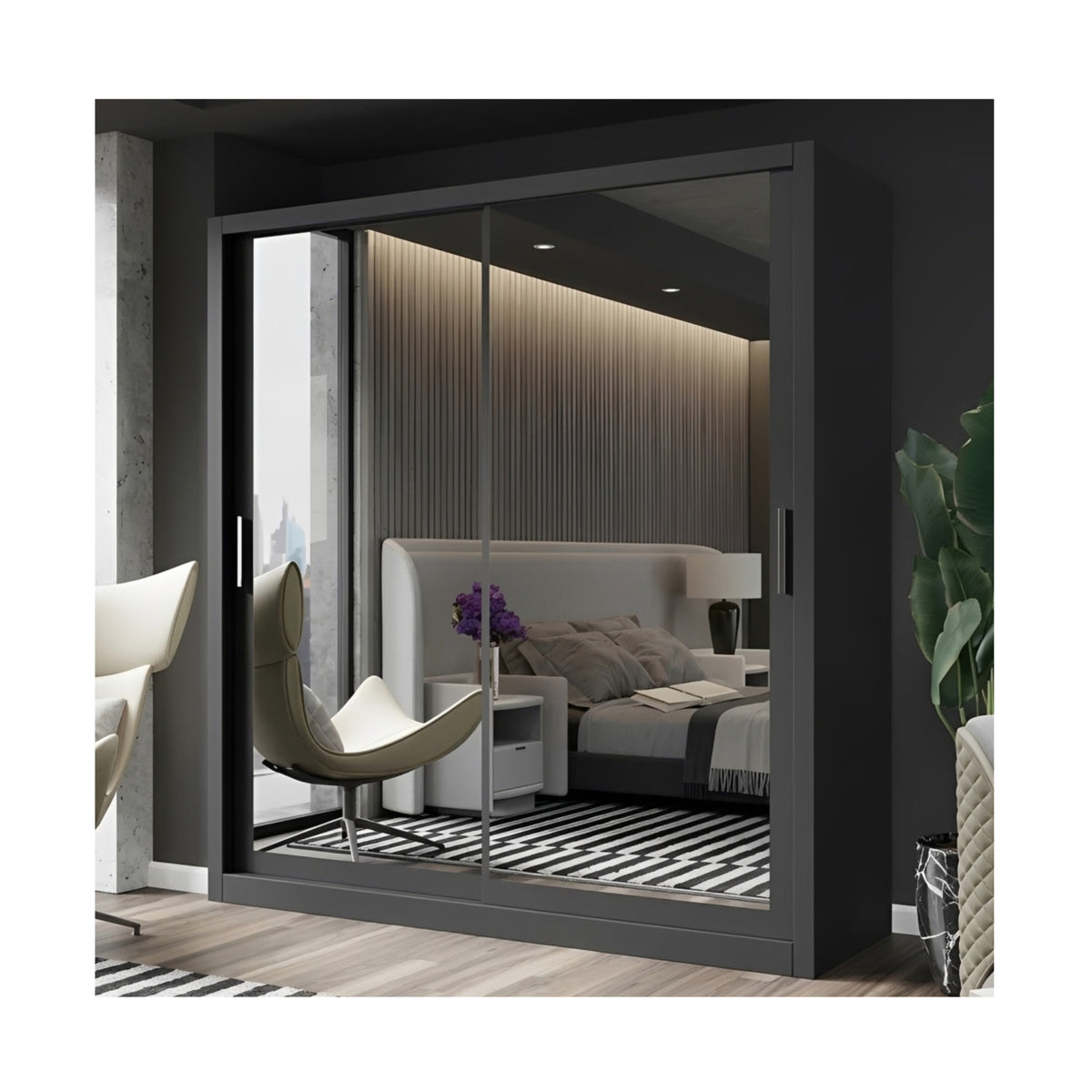 FHI-Dubai Modern Mirror Sliding Door Wardrobe 180CM