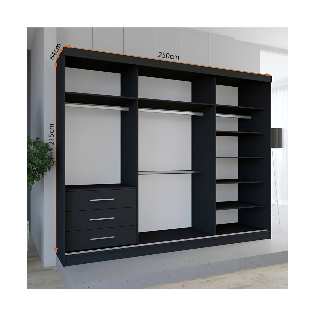 FHI-Dubai Modern Mirror Sliding Door Wardrobe 250 CM