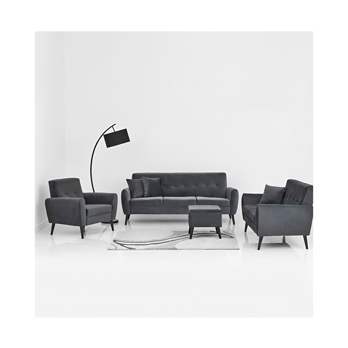 Chic Grey Matt Velvet Storage Footstool