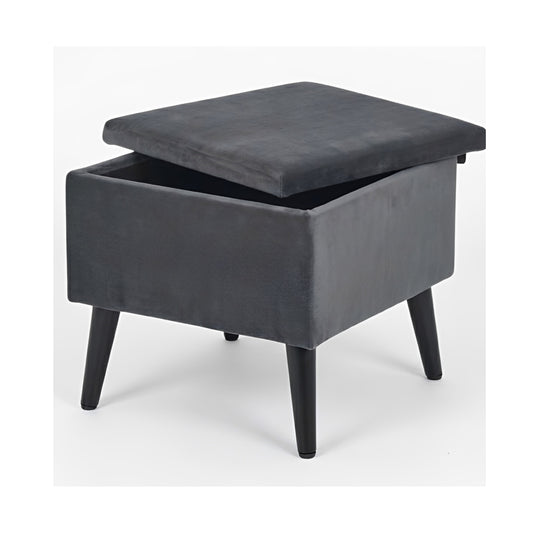 Chic Grey Matt Velvet Storage Footstool