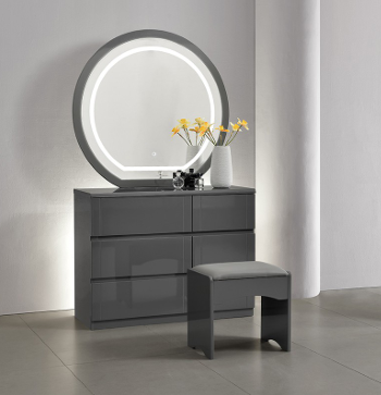 Madrid 6 Drawer Dresser &amp; Mirror with Stool High Gloss