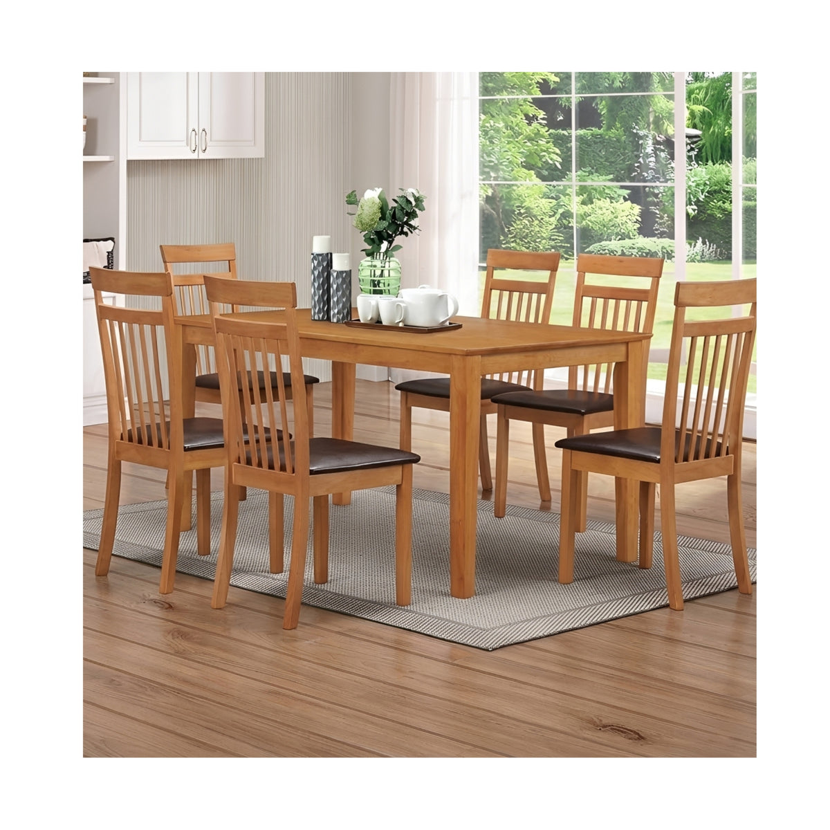 Shaker Dining Set with Brown PU Seat Chairs