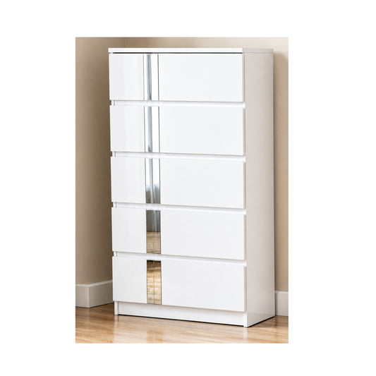Chelsea 5 Drawer Chest White High Gloss