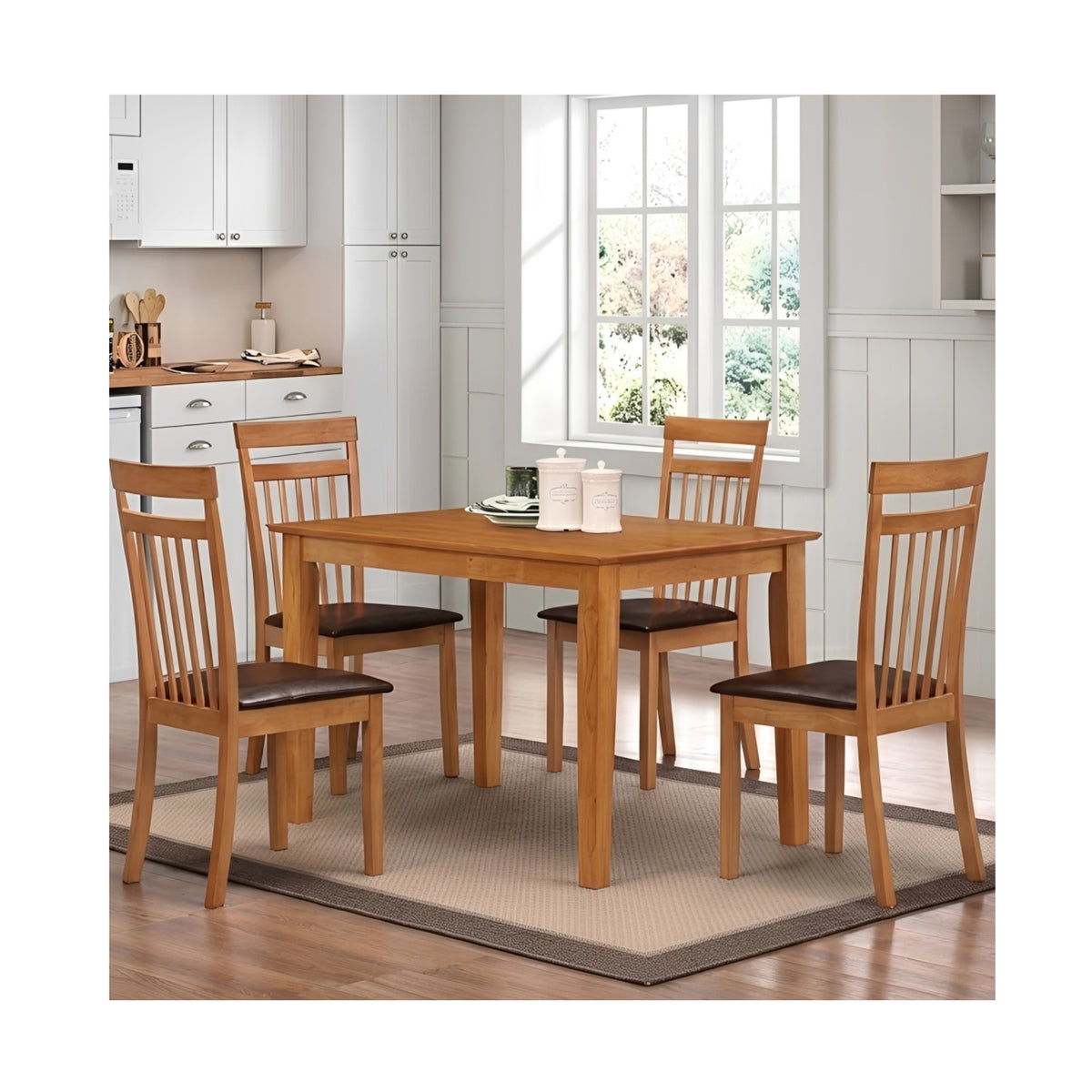 Shaker Dining Set with Brown PU Seat Chairs