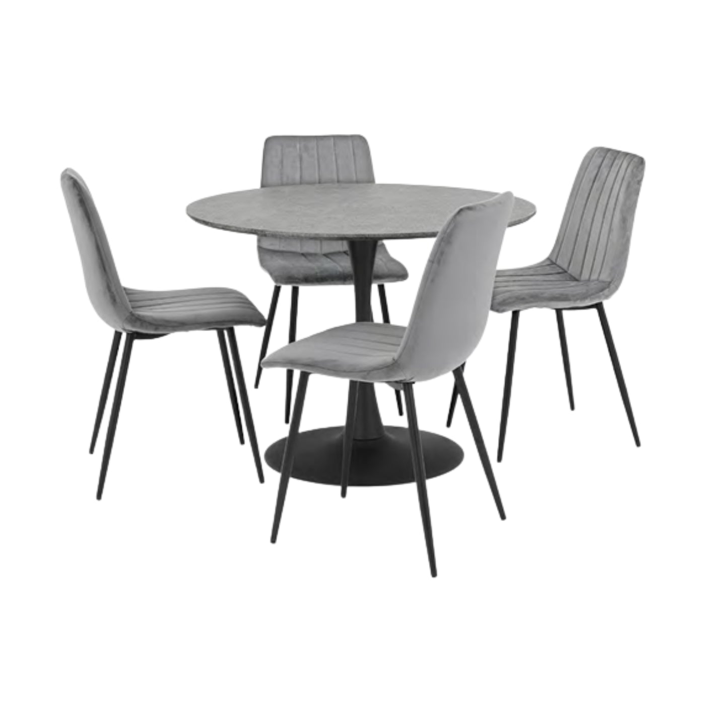 Miami Concrete Grey Round Dining Set with Liberty Grey Velvet Chairs