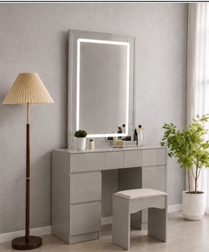 Paris 7 Drawer Dresser/Mirror (LED Light) with Stool High Gloss