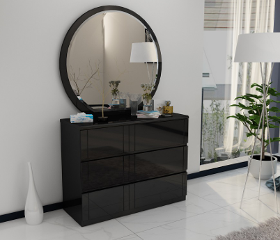 Madrid 6 Drawer Dresser &amp; Mirror with Stool High Gloss