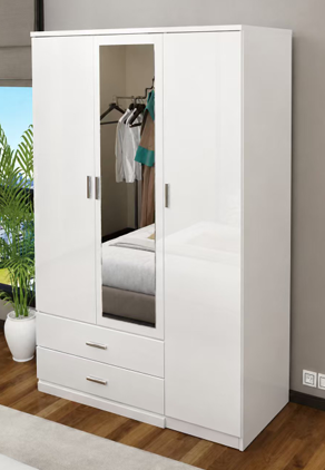 Omega High Gloss Wardrobe 3 Door Hinged Doors 135cm