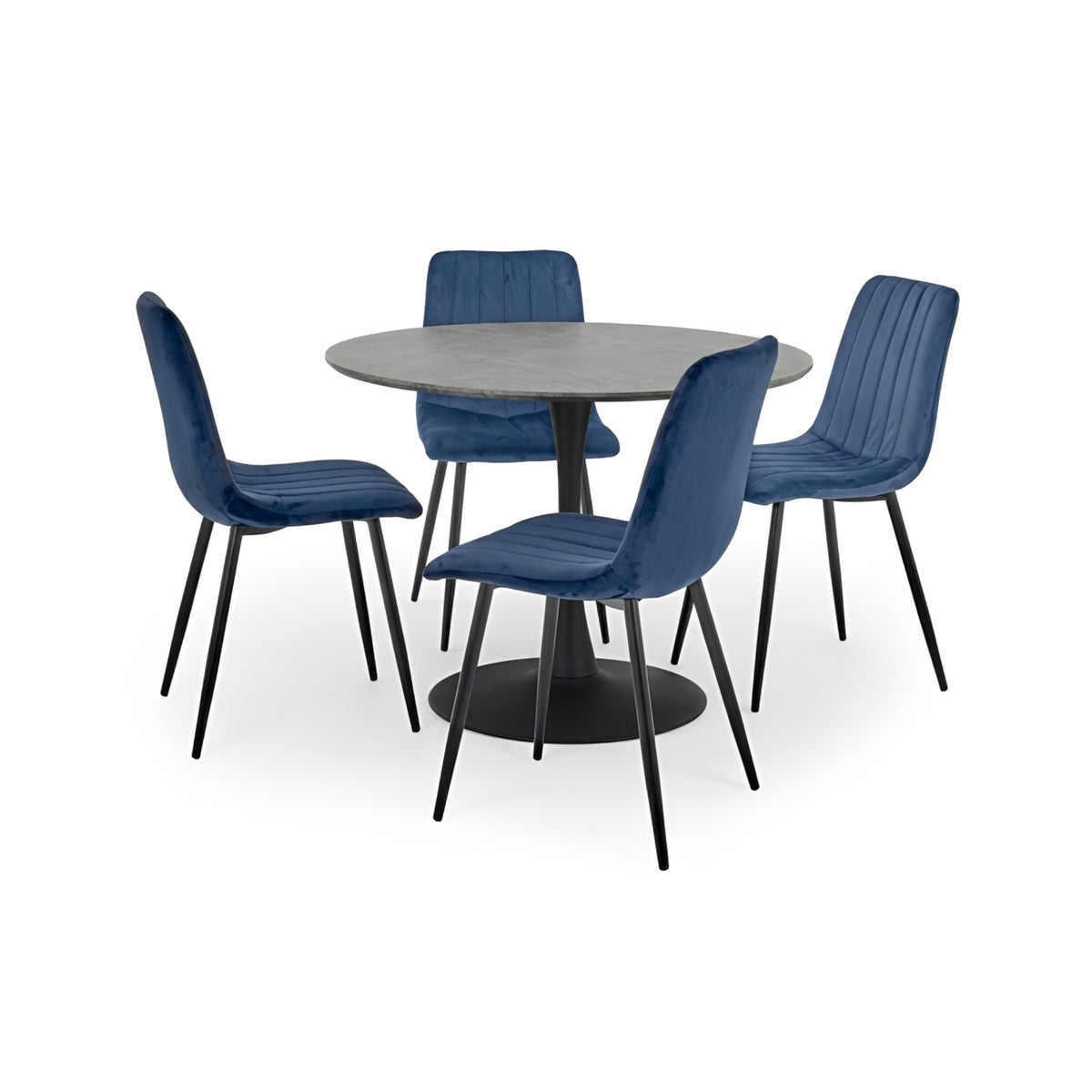 Miami Concrete Grey Round Table with Liberty Navy Velvet Chairs