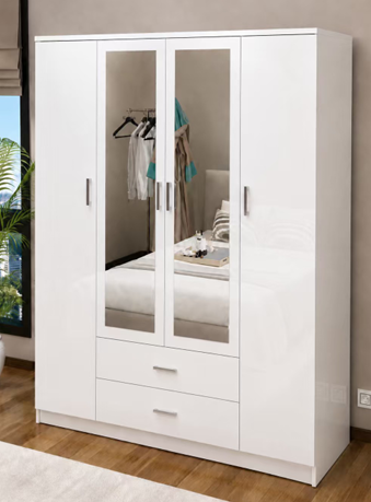 Omega High Gloss Wardrobe 4 Door Hinged Doors 180cm