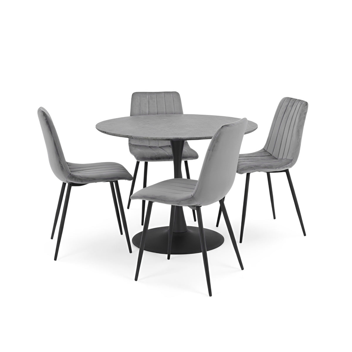 Miami Concrete Grey Round Table with Liberty Grey Velvet Chairs