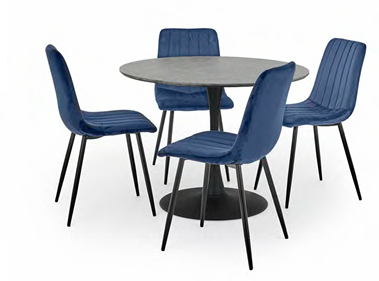 Miami Concrete Grey Round Dining Set with Liberty Navy Velvet Chairs