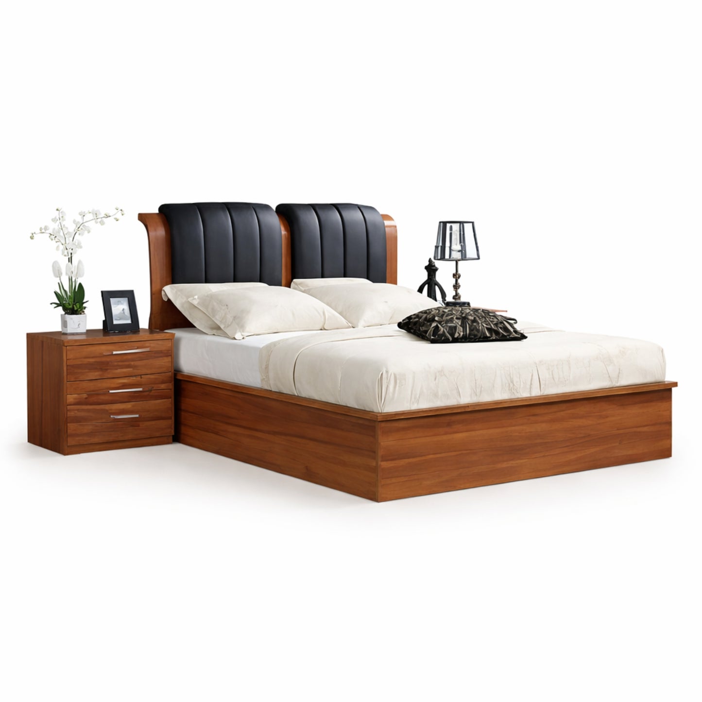 Matt Walnut Leather Bed